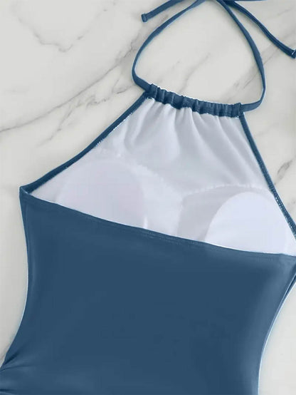 Coconut Tree Halter Tie Neck Backless Stretchy Swimsuit | ZAKAPOP