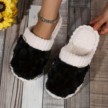 Colorblock Faux Fur Winter Slippers | ZAKAPOP
