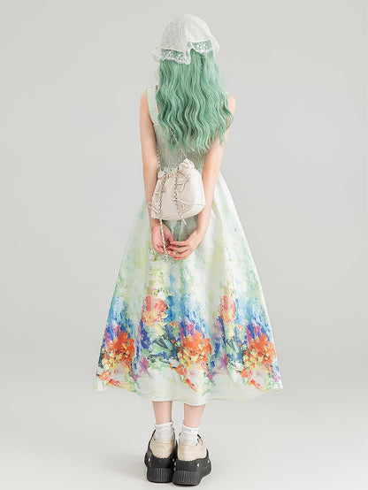 Colorful Art Jacquard Cinched-Waist Strap Dress | ZAKAPOP
