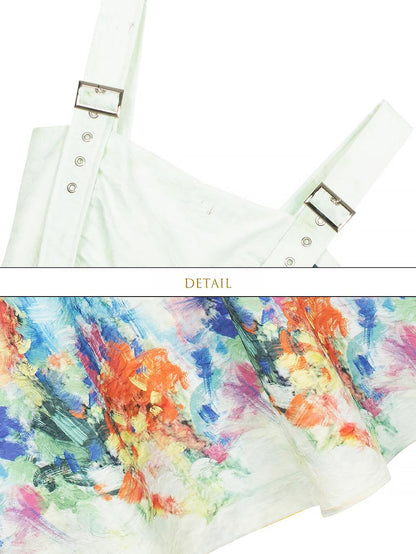 Colorful Art Jacquard Cinched-Waist Strap Dress | ZAKAPOP