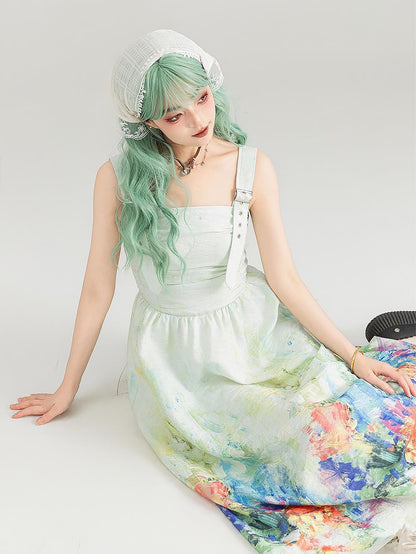 Colorful Art Jacquard Cinched-Waist Strap Dress | ZAKAPOP