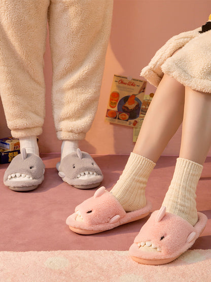Couples Cartoon Shark Winter Home Slippers with Soft Soles (Adults) | ZAKAPOP