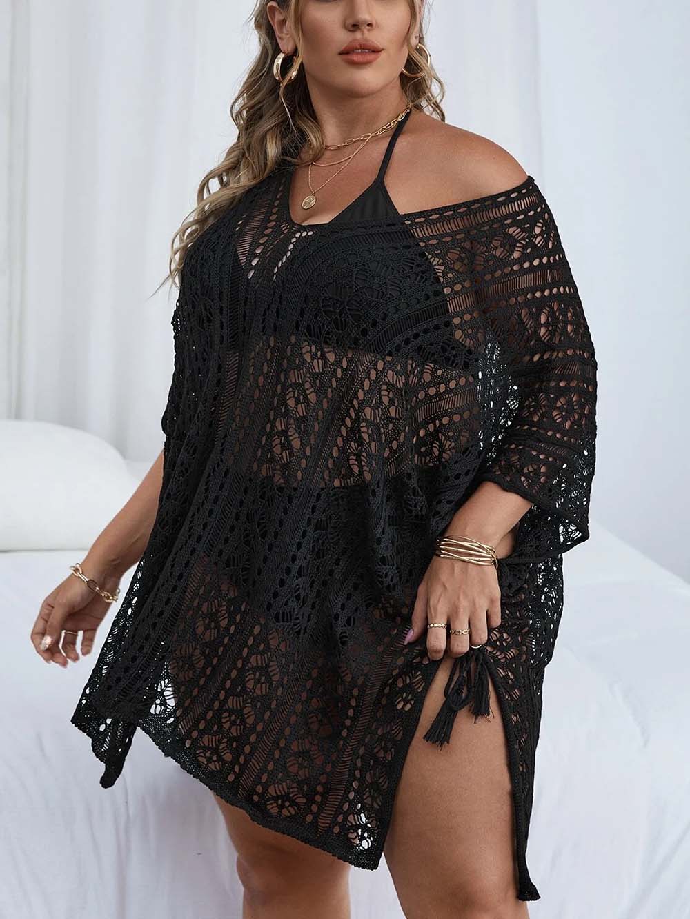 Crochet Tassel Hollow Tie Shawl Cover-up | ZAKAPOP