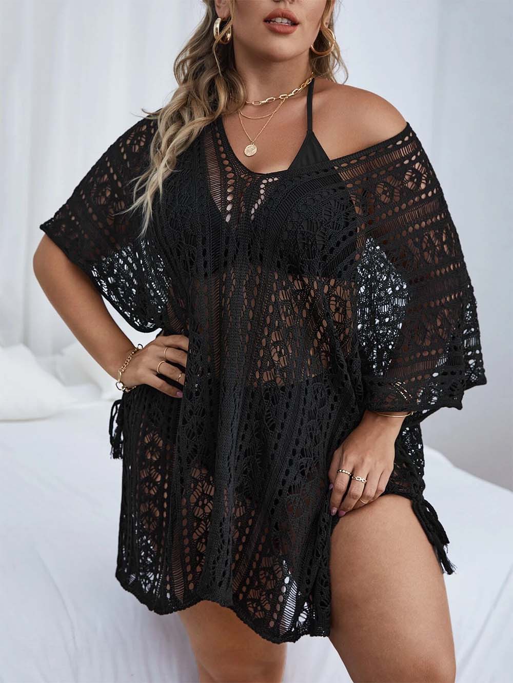 Crochet Tassel Hollow Tie Shawl Cover-up | ZAKAPOP