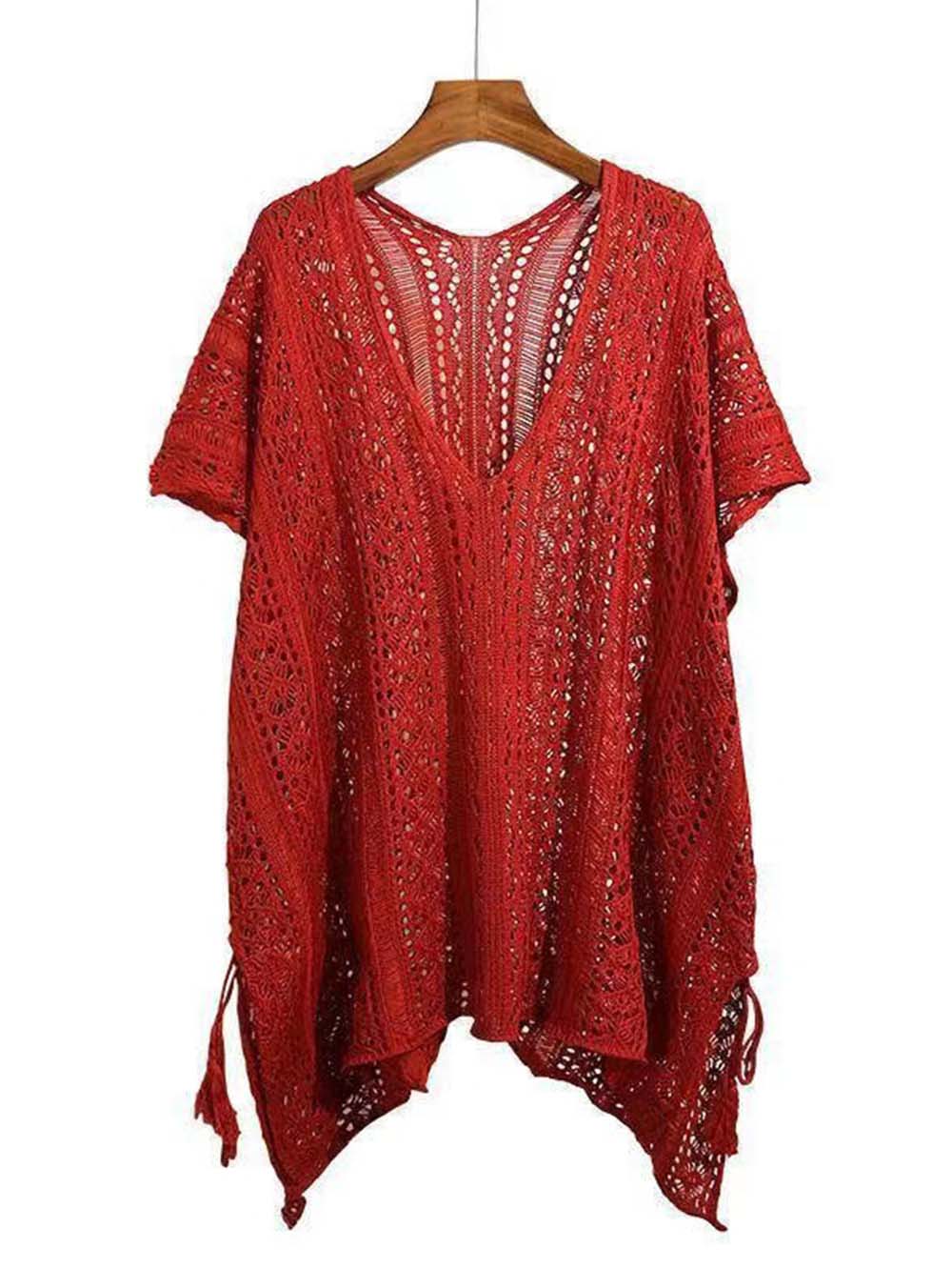 Crochet Tassel Hollow Tie Shawl Cover-up | ZAKAPOP