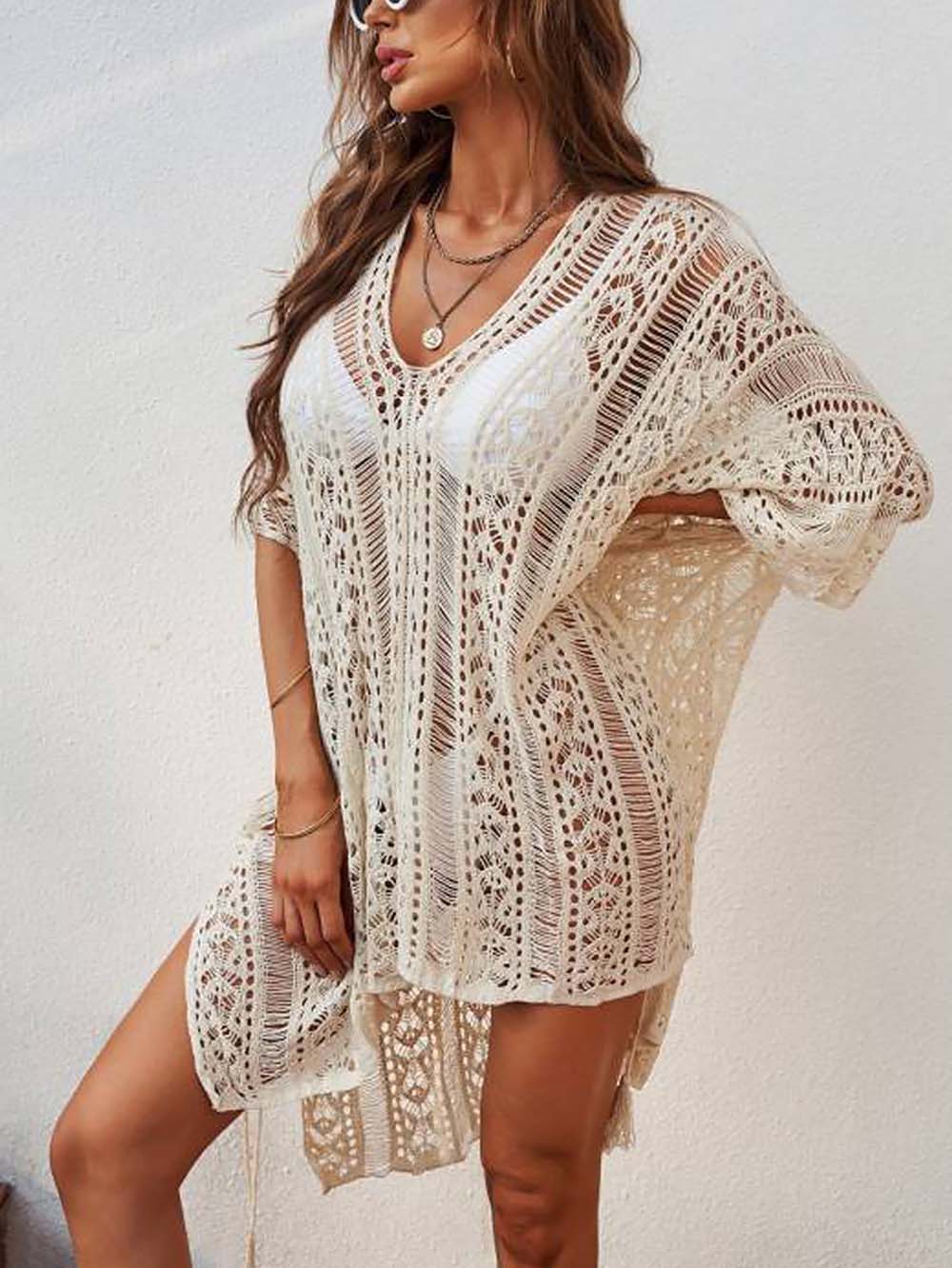 Crochet Tassel Hollow Tie Shawl Cover-up | ZAKAPOP