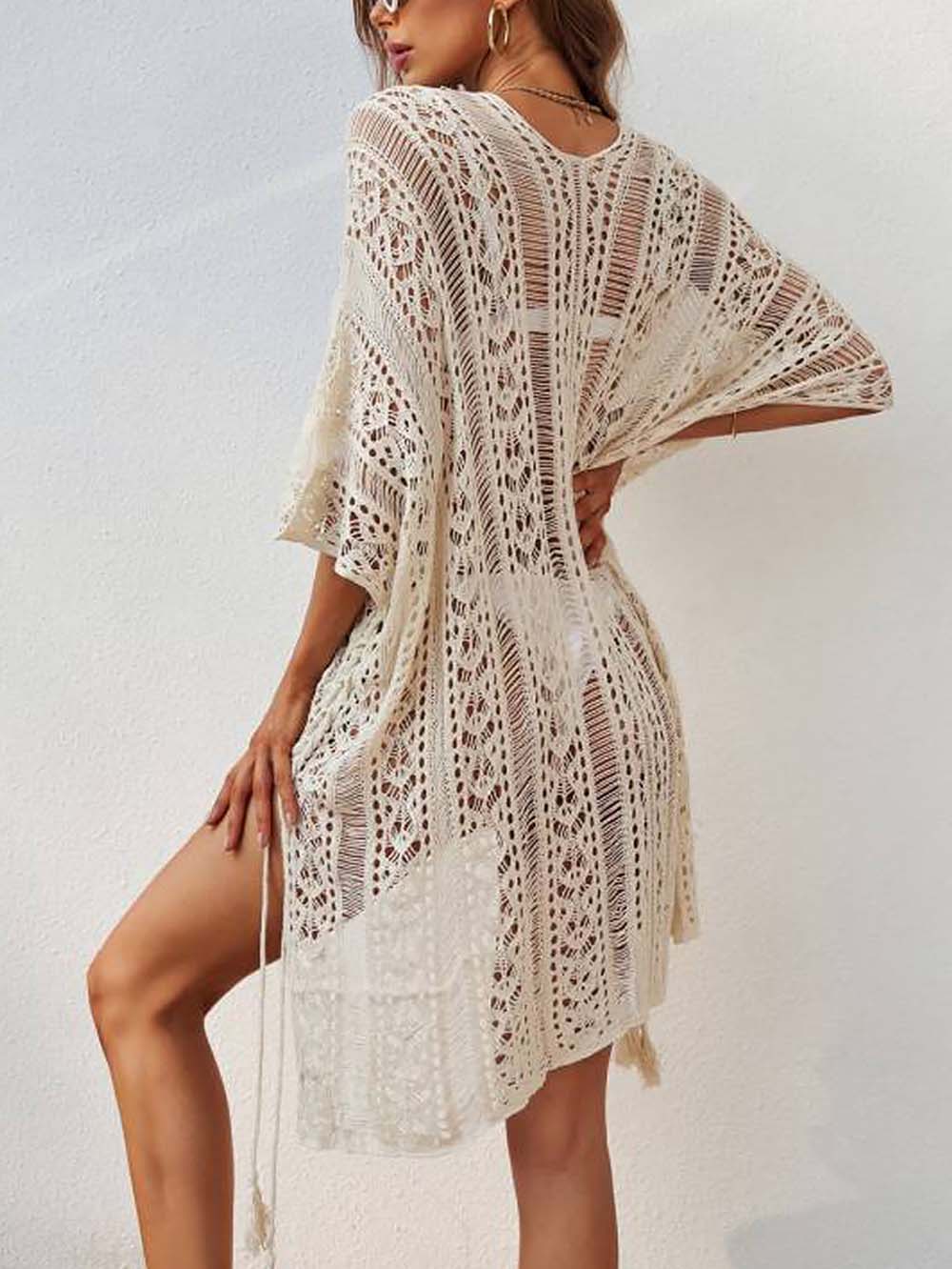 Crochet Tassel Hollow Tie Shawl Cover-up | ZAKAPOP
