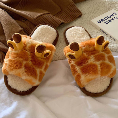 Cute Cartoon Giraffe Women's Winter Slippers | ZAKAPOP