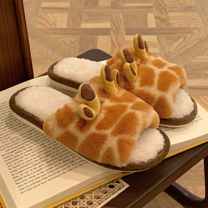 Cute Cartoon Giraffe Women's Winter Slippers | ZAKAPOP