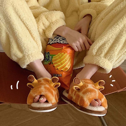 Cute Cartoon Giraffe Women's Winter Slippers | ZAKAPOP