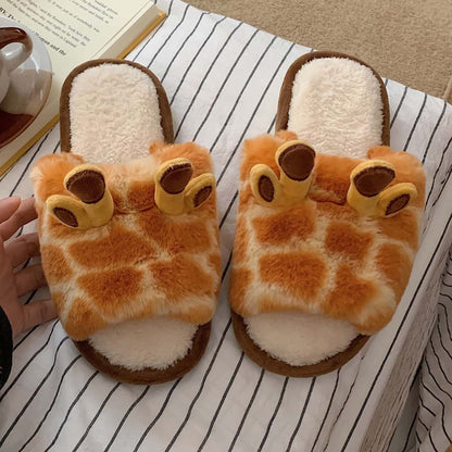 Cute Cartoon Giraffe Women's Winter Slippers | ZAKAPOP