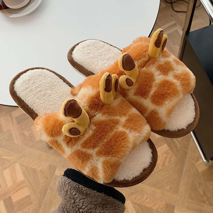 Cute Cartoon Giraffe Women's Winter Slippers | ZAKAPOP