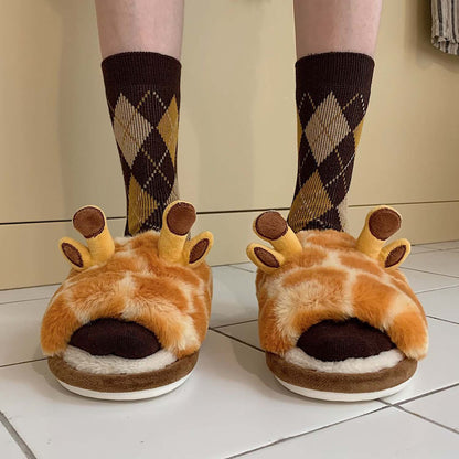 Cute Cartoon Giraffe Women's Winter Slippers | ZAKAPOP
