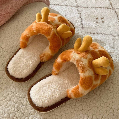 Cute Cartoon Giraffe Women's Winter Slippers | ZAKAPOP