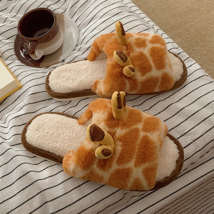 Cute Cartoon Giraffe Women's Winter Slippers | ZAKAPOP