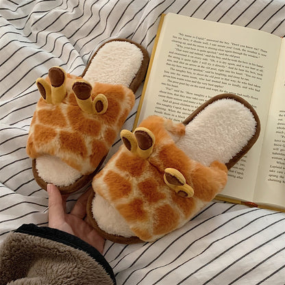 Cute Cartoon Giraffe Women's Winter Slippers | ZAKAPOP