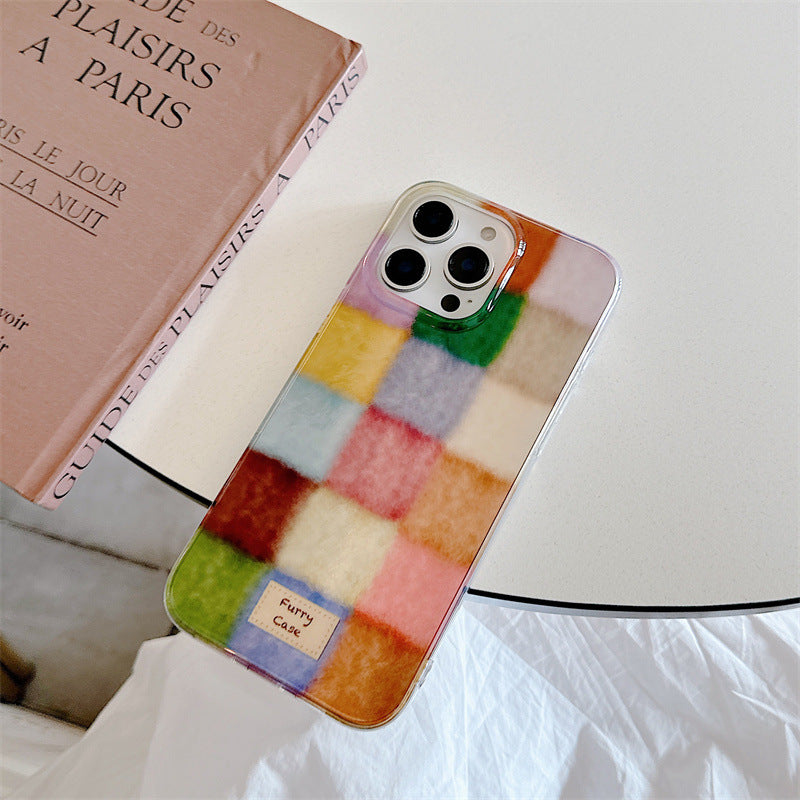 Cute Dopamine Color Block Match Plaid Clear Case | ZAKAPOP