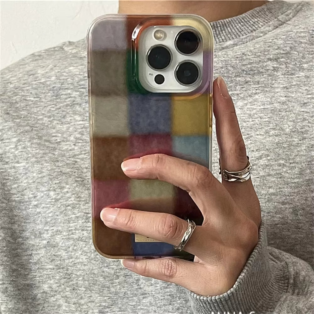 Cute Dopamine Color Block Match Plaid Clear Case | ZAKAPOP