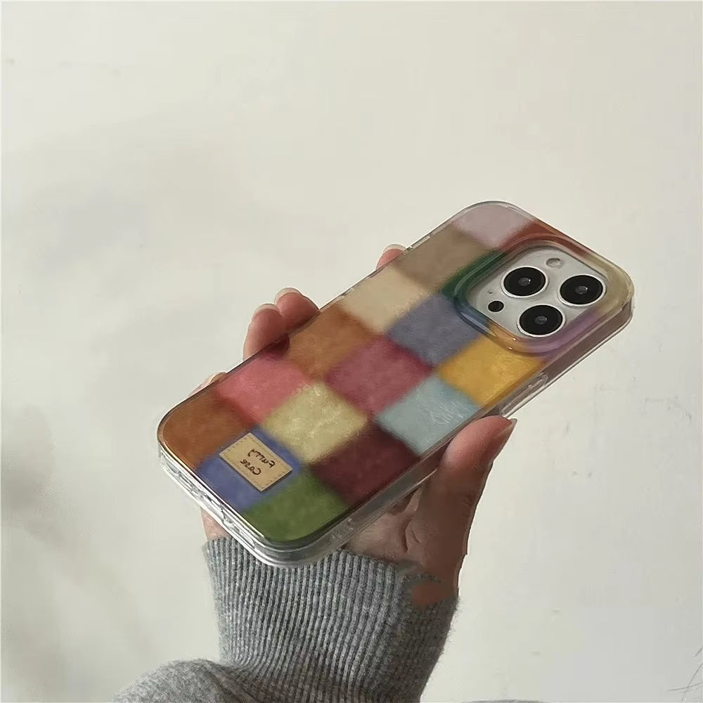 Cute Dopamine Color Block Match Plaid Clear Case | ZAKAPOP