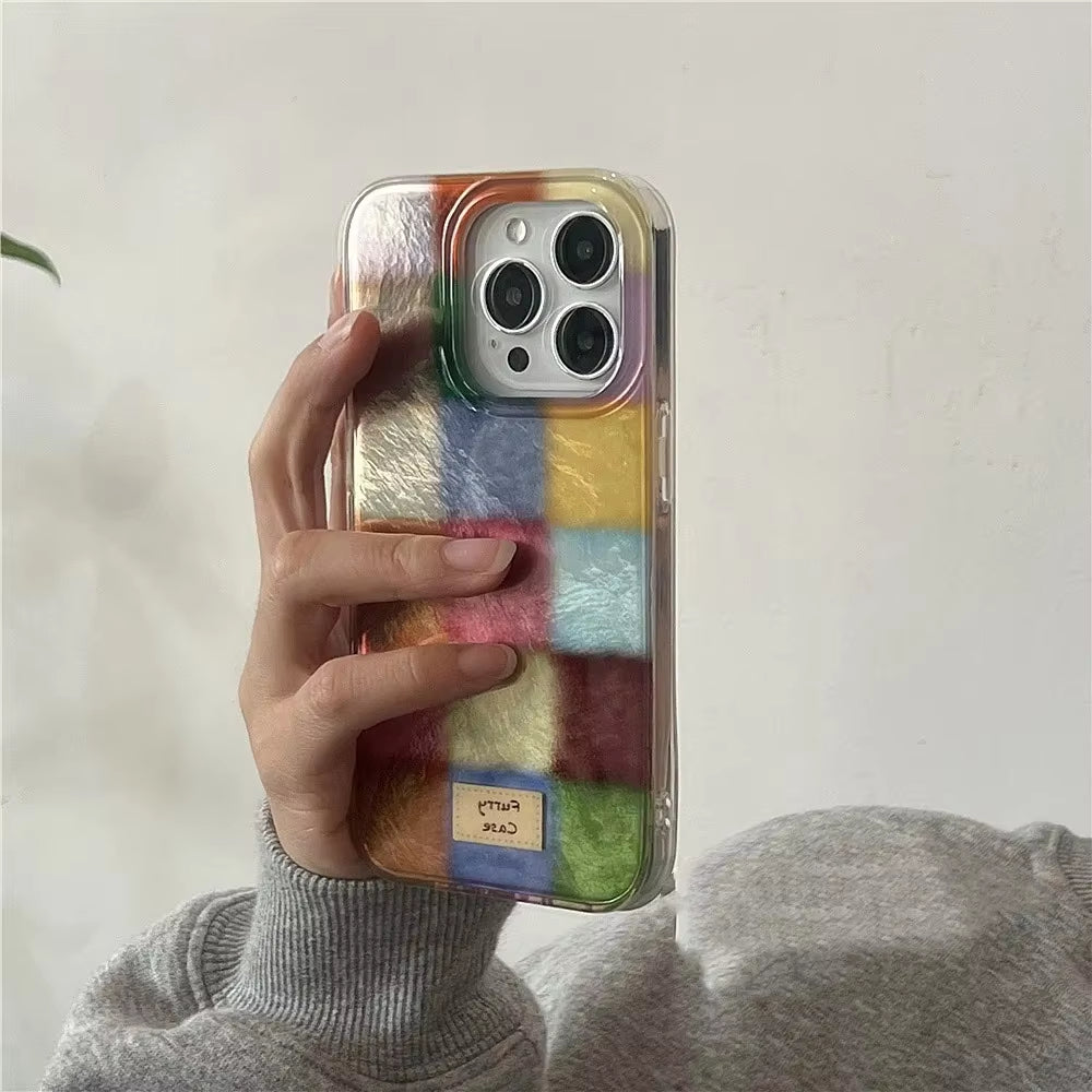 Cute Dopamine Color Block Match Plaid Clear Case | ZAKAPOP
