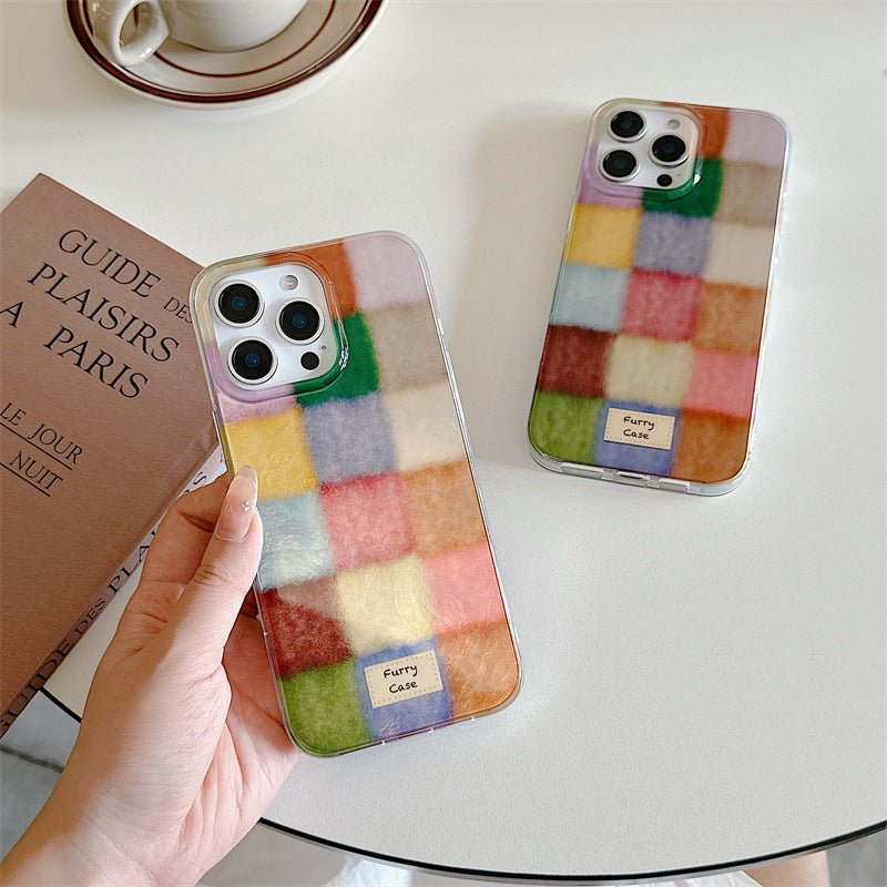 Cute Dopamine Color Block Match Plaid Clear Case | ZAKAPOP