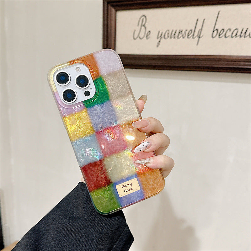 Cute Dopamine Color Block Match Plaid Clear Case | ZAKAPOP