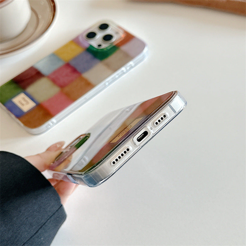 Cute Dopamine Color Block Match Plaid Clear Case | ZAKAPOP