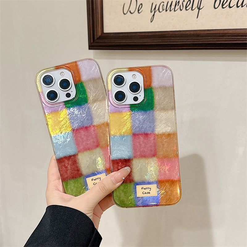 Cute Dopamine Color Block Match Plaid Clear Case | ZAKAPOP