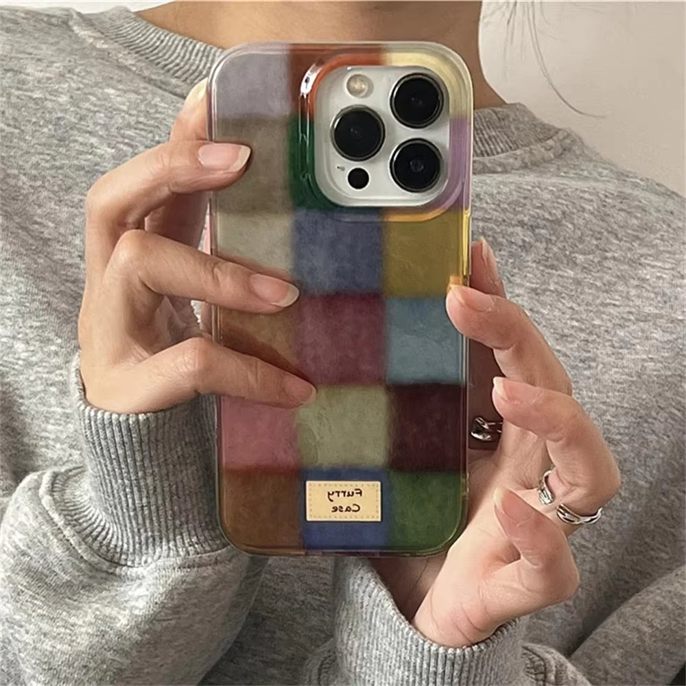 Cute Dopamine Color Block Match Plaid Clear Case | ZAKAPOP