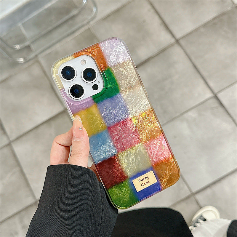 Cute Dopamine Color Block Match Plaid Clear Case | ZAKAPOP