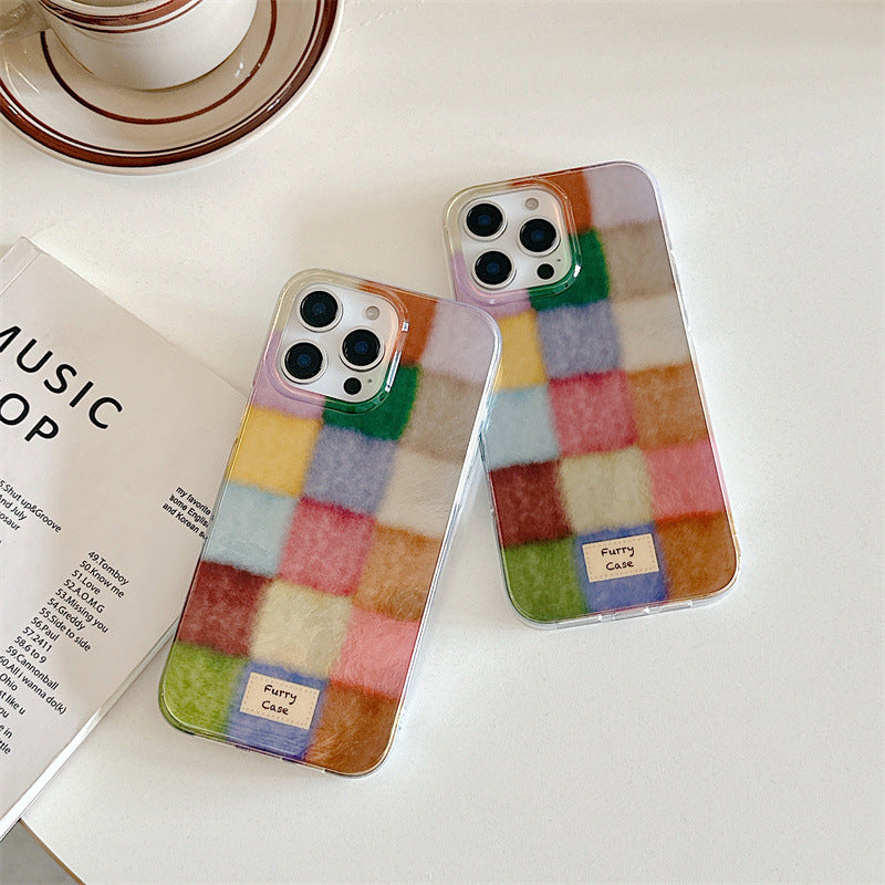 Cute Dopamine Color Block Match Plaid Clear Case | ZAKAPOP