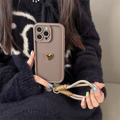 Cute Korean 3D Golden Love Heart Soft iPhone Case | ZAKAPOP