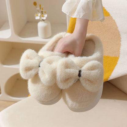Cute Plush Winter Slippers With Bow | ZAKAPOP
