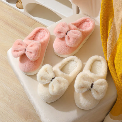Cute Plush Winter Slippers With Bow | ZAKAPOP