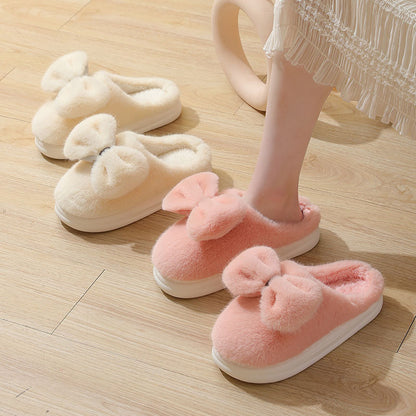 Cute Plush Winter Slippers With Bow | ZAKAPOP