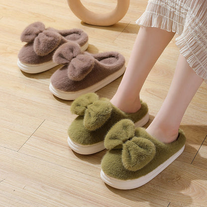 Cute Plush Winter Slippers With Bow | ZAKAPOP