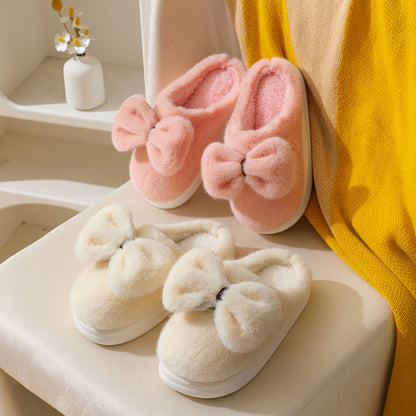 Cute Plush Winter Slippers With Bow | ZAKAPOP