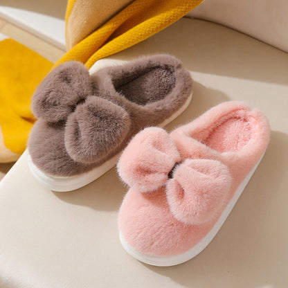 Cute Plush Winter Slippers With Bow | ZAKAPOP