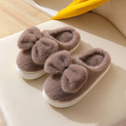 Cute Plush Winter Slippers With Bow | ZAKAPOP