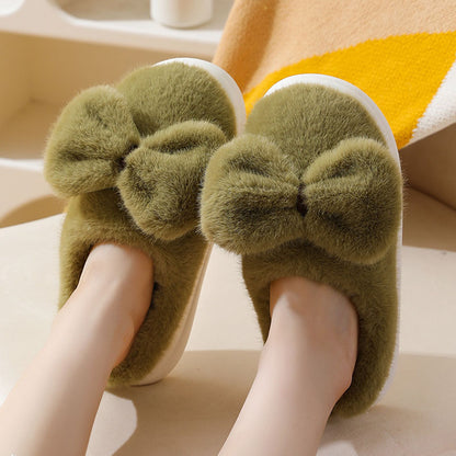 Cute Plush Winter Slippers With Bow | ZAKAPOP