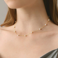 Dainty 18K Spaced Pearl Necklace | ZAKAPOP