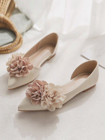 Elegant Leather Pointed Flats with Floral Appliqué