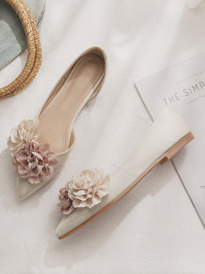 Elegant Leather Pointed Flats with Floral Appliqué