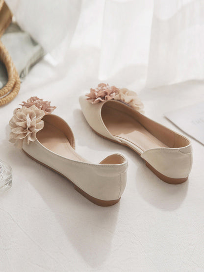 Elegant Leather Pointed Flats with Floral Appliqué