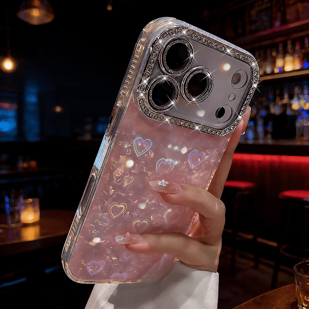 Elegant Rhinestone Heart Shell Design Camera Protection Case for iPhone | ZAKAPOP