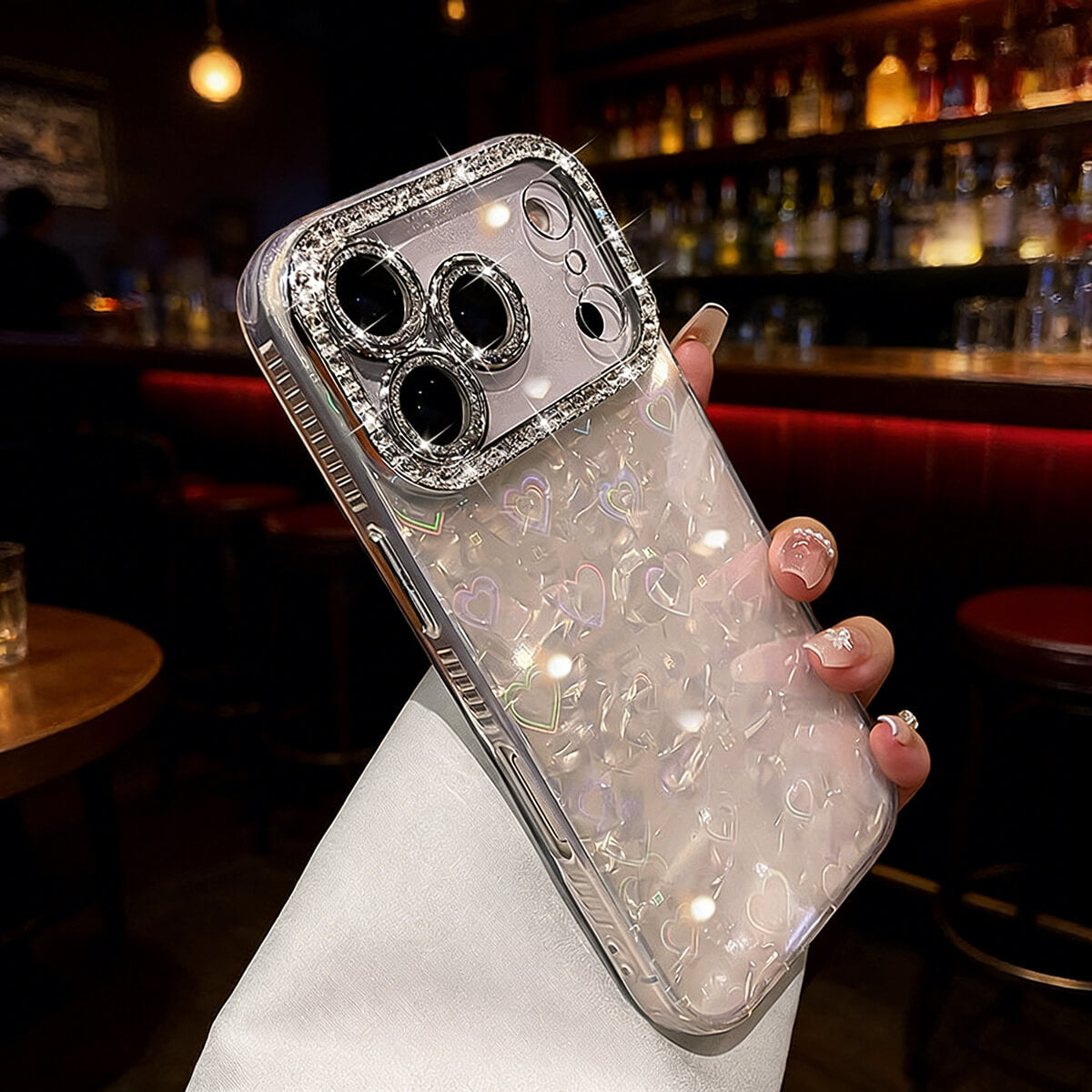 Elegant Rhinestone Heart Shell Design Camera Protection Case for iPhone | ZAKAPOP