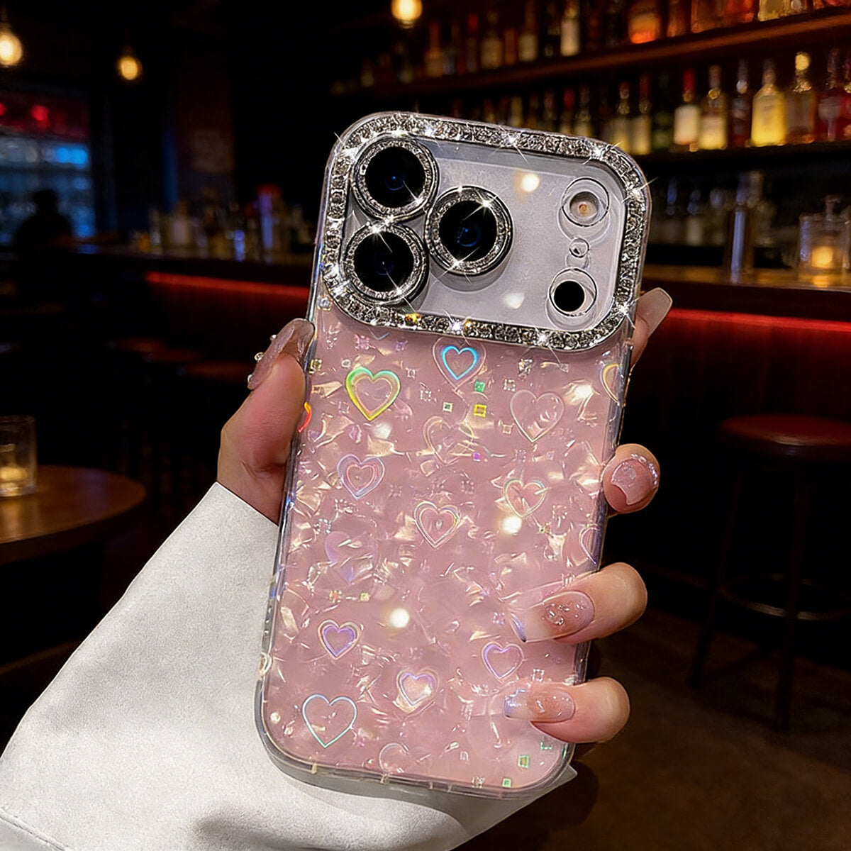 Elegant Rhinestone Heart Shell Design Camera Protection Case for iPhone | ZAKAPOP