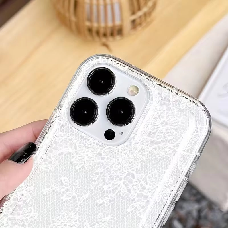 Elegant Romantic White Lace Pattern Phone Case For iPhone 17 | ZAKAPOP