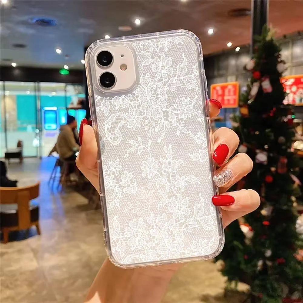 Elegant Romantic White Lace Pattern Phone Case For iPhone 17 | ZAKAPOP
