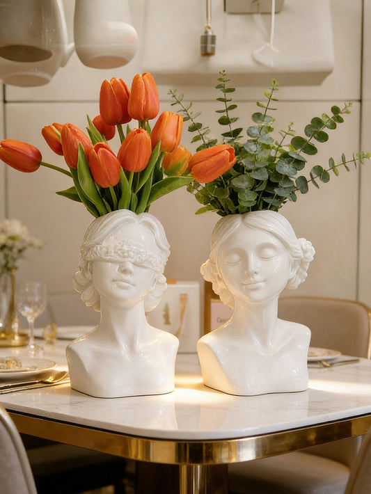 "Ella & Emmy" Lady Ceramic Vase Set of 2